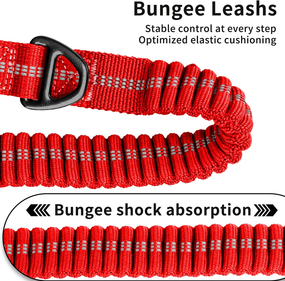 Heavy Duty Bungee Dog Leashes, 4-6FT Shock Absorbing Tactical Dog Leash with 2 Padded Handles