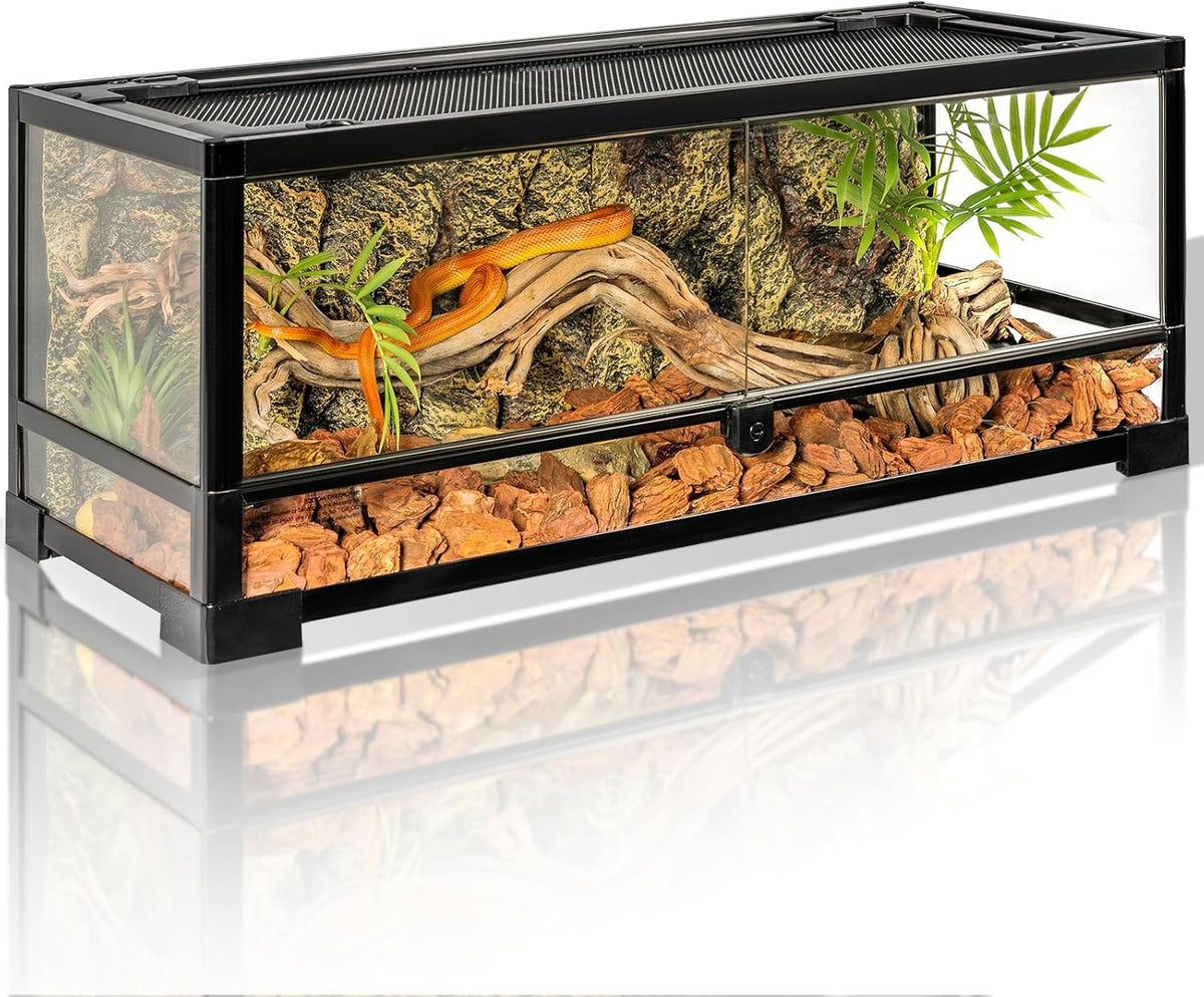 Tempered Glass Reptile Tank, 30x12x12 Inch Front Opening Terrarium with Top Screen Ventilation &