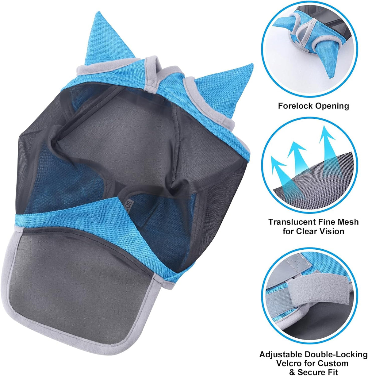 Horse Fly Mask with Ears & Long Nose Cover | Forelock Opening for Tangle-Free Mane Care | UV