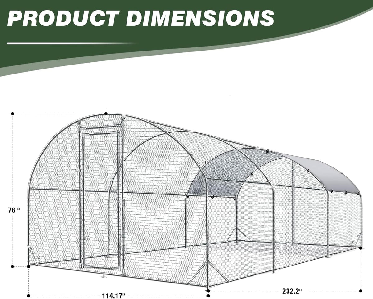 4ever2buy Large Metal Chicken Coop with Run Walk-in Poultry Cage Chicken Runs House Pen Cage Dome