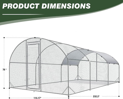 4ever2buy Large Metal Chicken Coop with Run Walk-in Poultry Cage Chicken Runs House Pen Cage Dome