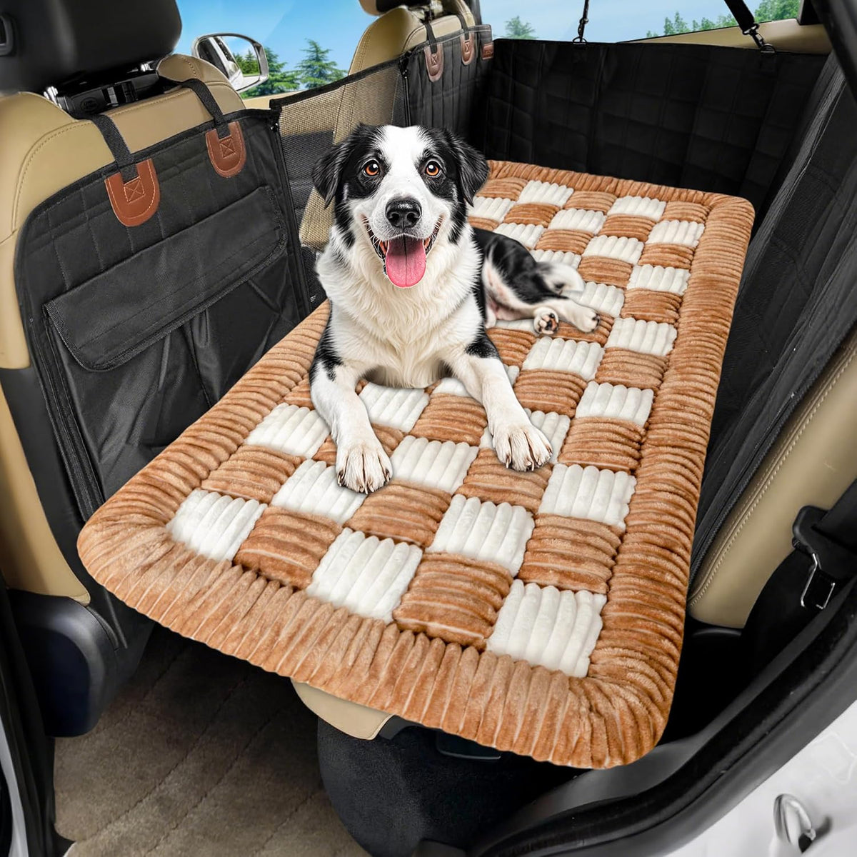 Dog Car Bed Mat, Non-Slip Backseat Extender Pet Blanket, Plaid Dog Bed for SUVs, Sedans & Trucks