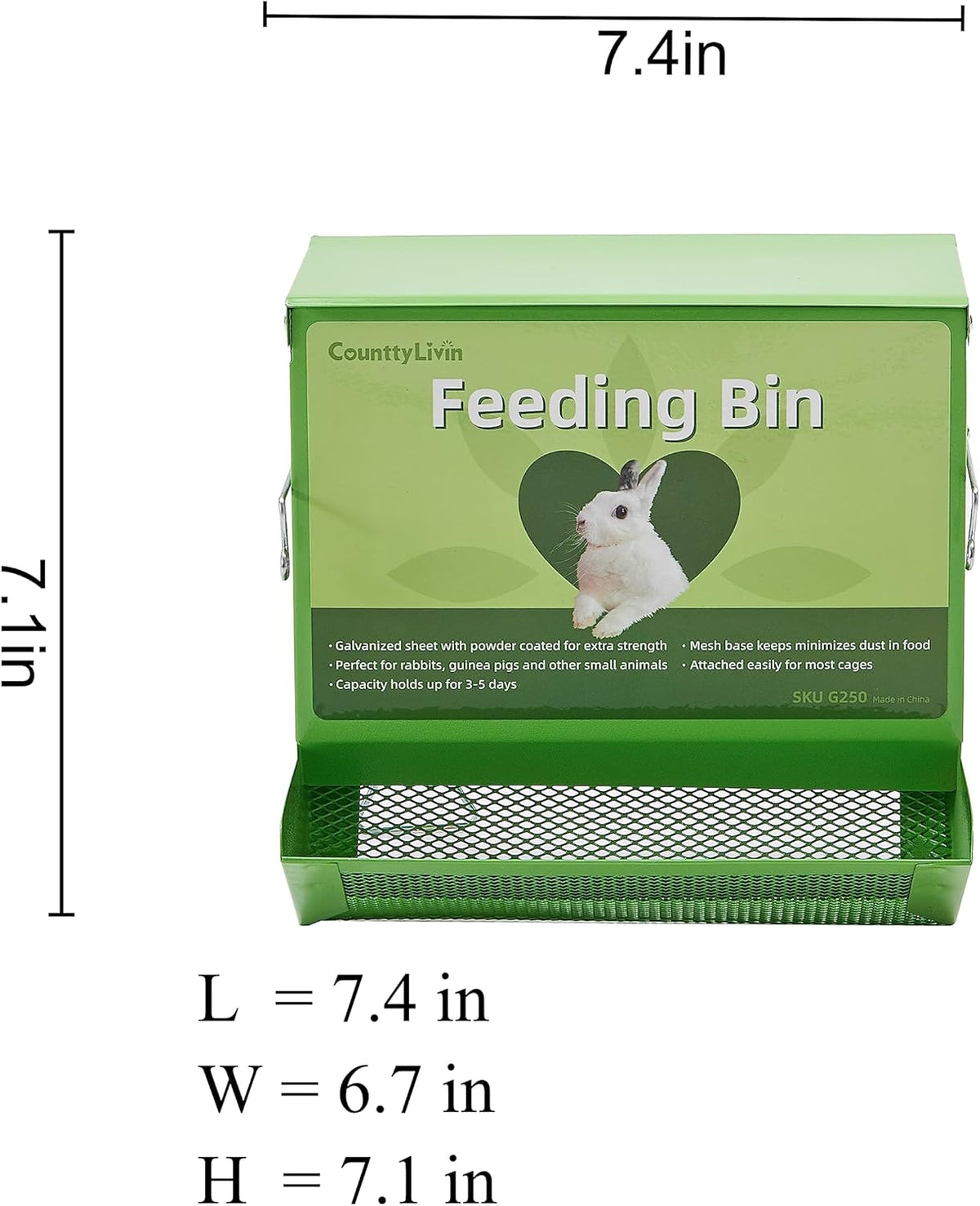 Metal Small Animal Feeder with Lid, Heavy Duty, Large Capacity Food Dispenser, Great for Rabbits