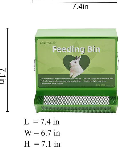 Metal Small Animal Feeder with Lid, Heavy Duty, Large Capacity Food Dispenser, Great for Rabbits