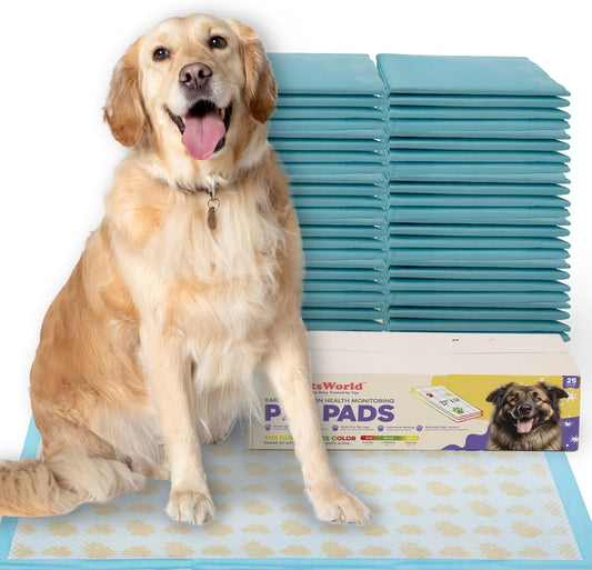 PETSWORLD Health Monitoring Dog Pee Pads – 37x54 Inch, 25 Count 3XL Color-Changing Potty Pads |