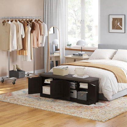 DINZI LVJ Shoe Bench, Entryway Storage Bench with Doors, Cushion, 2-Tier Shoe Rack with 8-Cubby