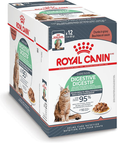 Royal Canin Digestive Care Chunks in Gravy Adult Wet Cat Food, Pouches 3 Oz(Pack of 12), Chicken