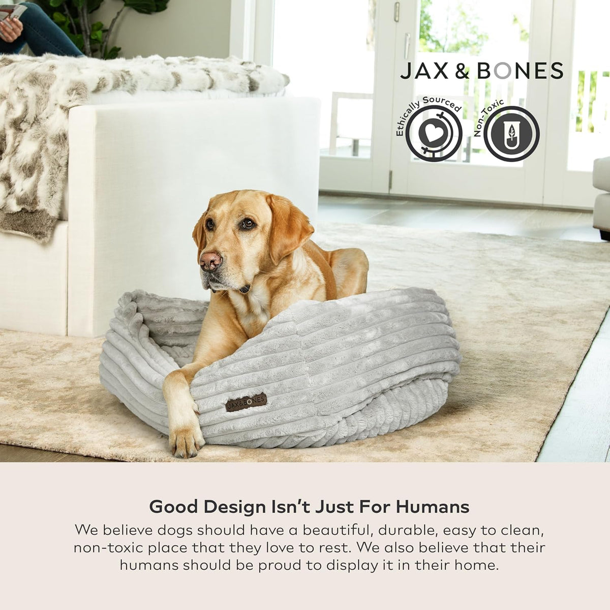 Jax & Bones Dog Napper - Luna Grey Machine Washable Bed for Dogs - Extra Heavy Duty Bolstered Sides