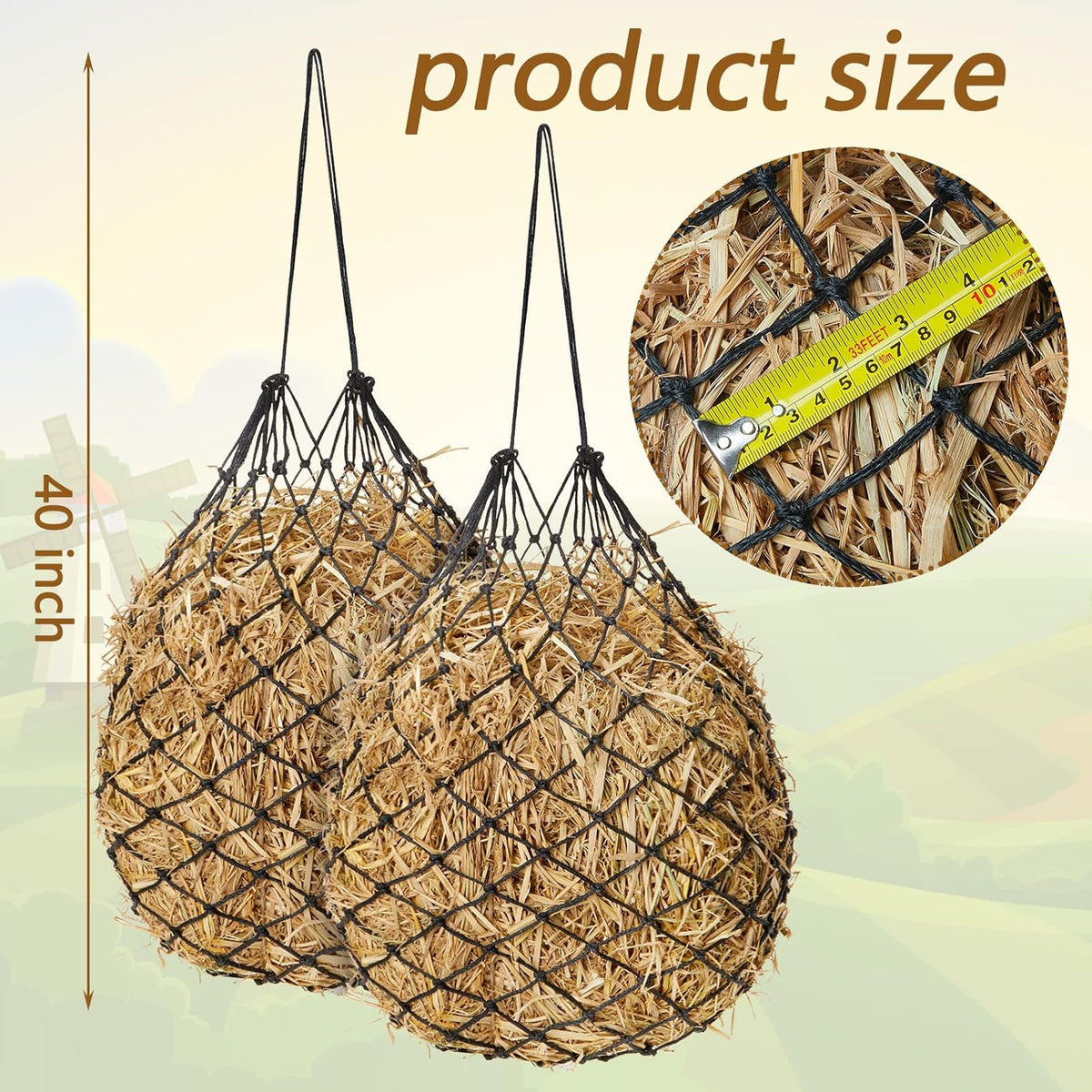 Fabbay 4 Pcs Slow Feed Hay Net Feeder Hay Bag for Horses Slow Feeder 40 Inch Length with 2 Inch