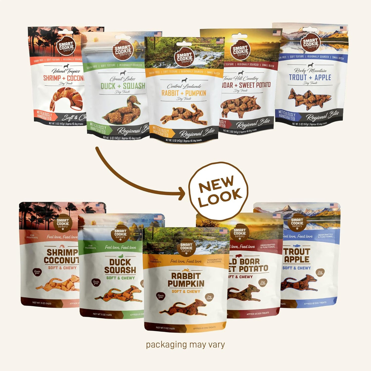 Smart Cookie All Natural Soft Dog Treats - 5 Flavor Variety Pack (5oz Each) - Healthy Dog Treats