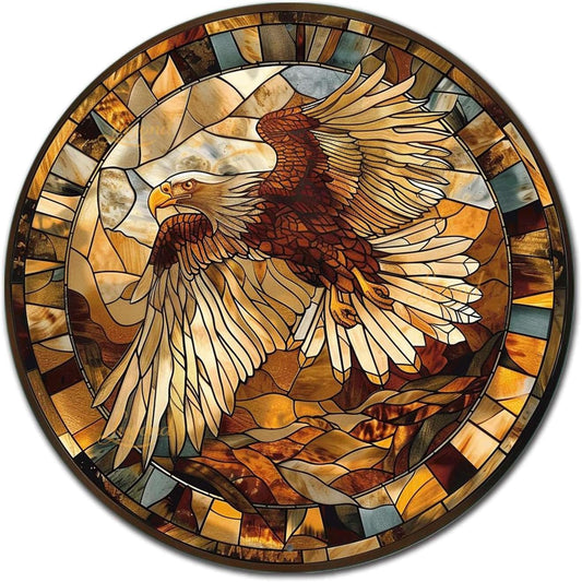 Lygond Metal Sign Tin Sign Circular Stained Glass Eagle Funny Gardening Gift For Restaurant 8×8