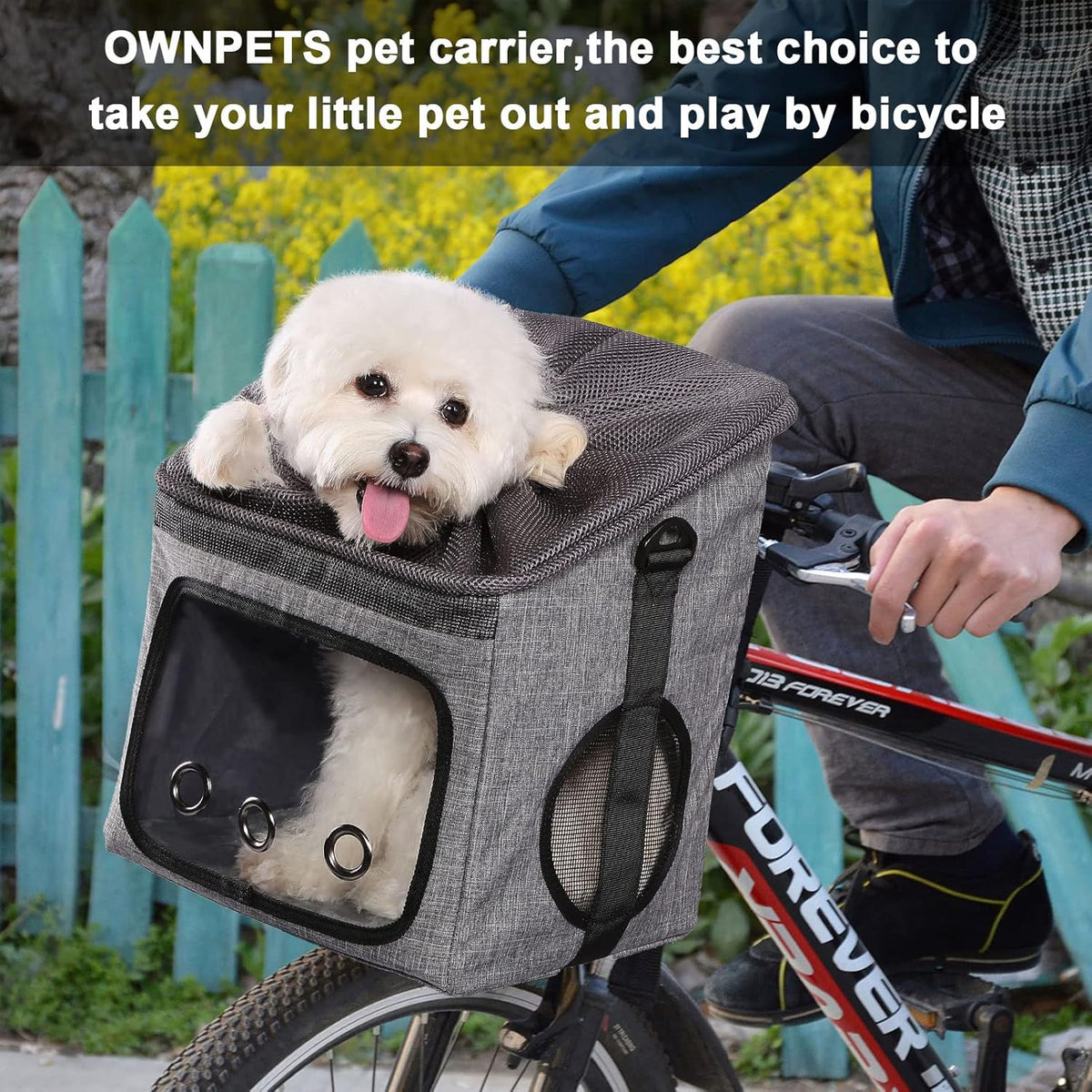 Ownpets Dog Bike Basket Foldable Pet Carrier, Dog Car Booster Seat with Mesh Windows, Adjustable
