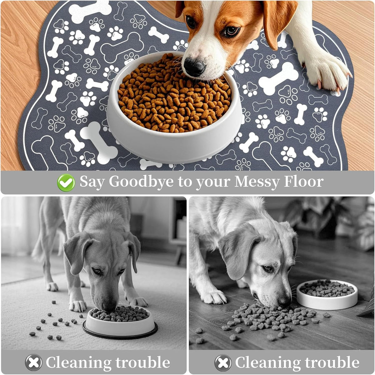 Dog & Cat Food Mat Bone Shaped Pet Feeding Mat Quick Absorb Water Bowl Placemat with Rubber Backing