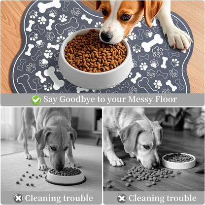 Dog & Cat Food Mat Bone Shaped Pet Feeding Mat Quick Absorb Water Bowl Placemat with Rubber Backing