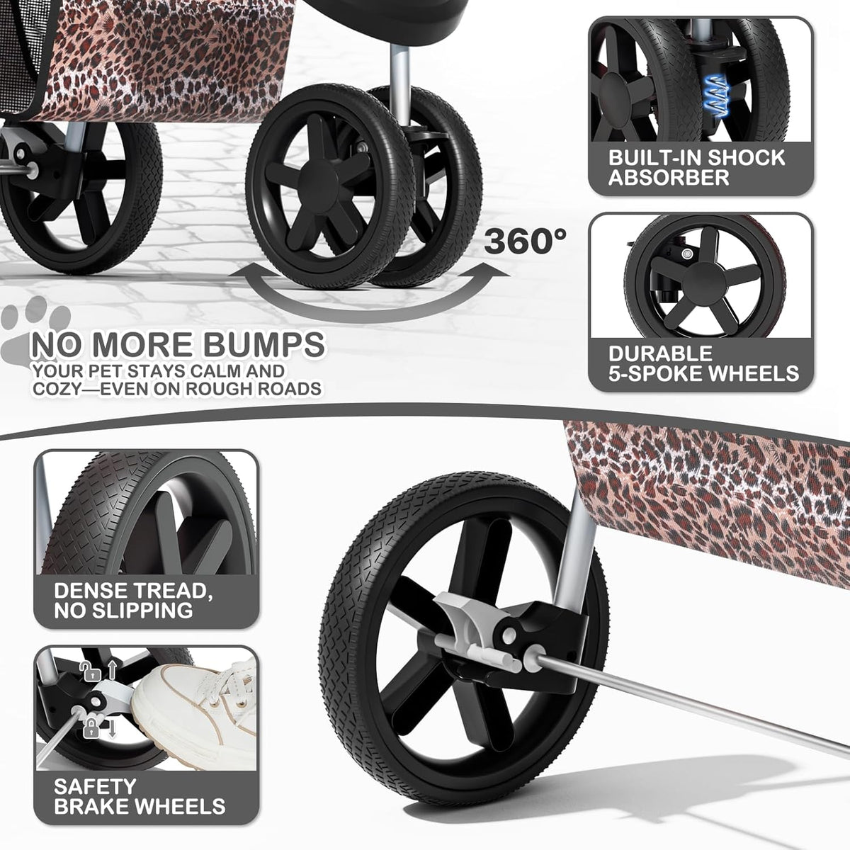 MoNiBloom 3 Wheels Pet Dog Cat Stroller for Small Medium Dogs Cats, Lightweight Foldable Jogger