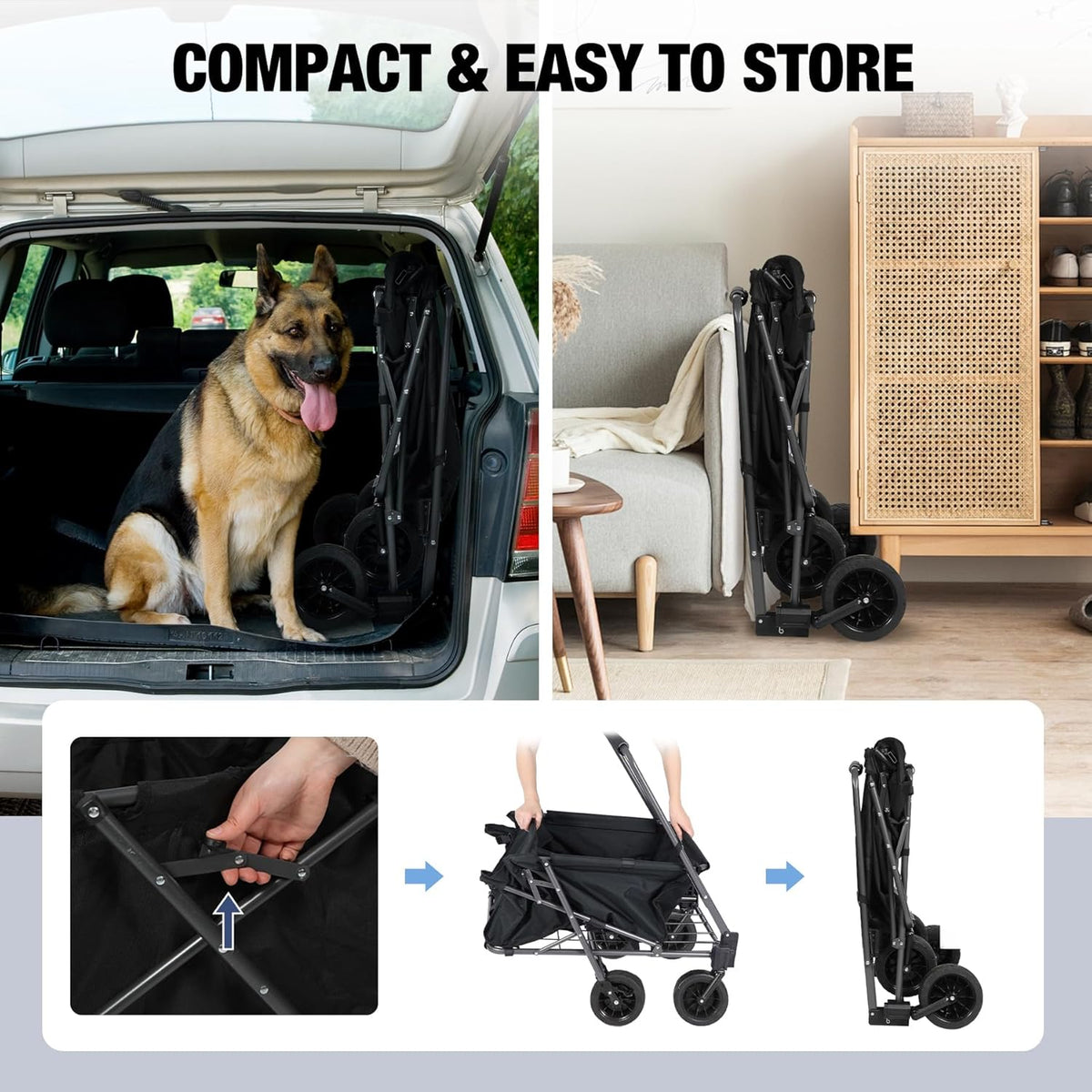 REDCAMP Folding Dog Wagon Cart with Tailgate Heavy Duty, 220L Large Collapsible Utility Cart Dog