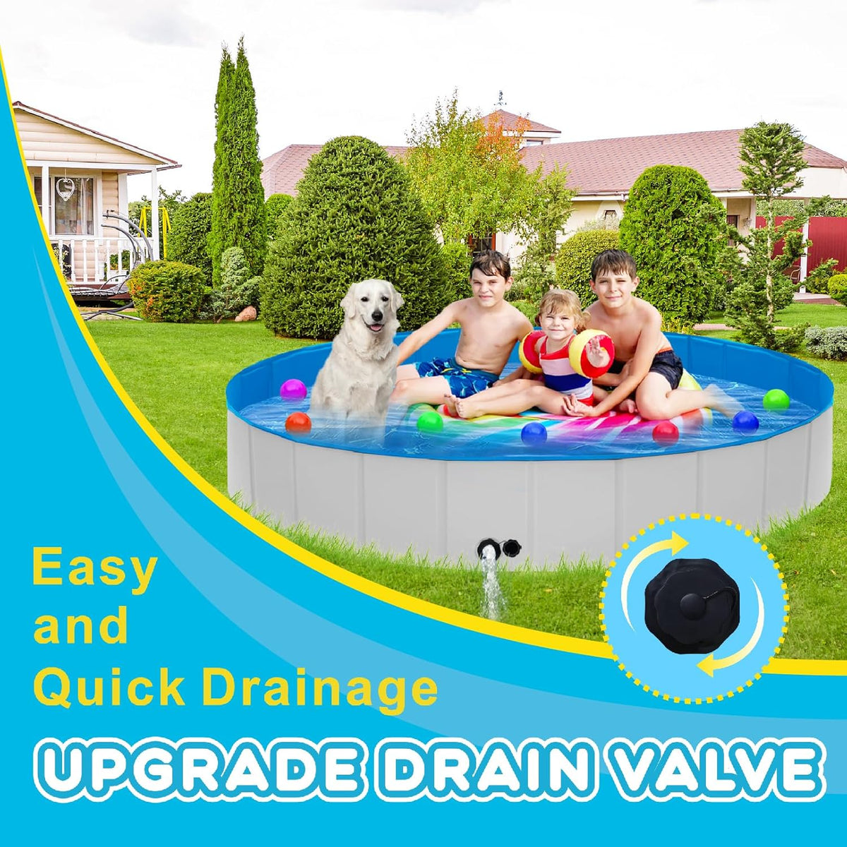 Extra Large Foldable Dog Pool,71"x 12" Portable Anti-Slip Kiddie Pool Hard Plastic, Swimming Pool