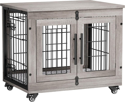 Lulive Small Dog Crate Furniture, Dog Kennel Indoor Double Doors Wooden Dog Cage, 27.1'' Heavy Duty