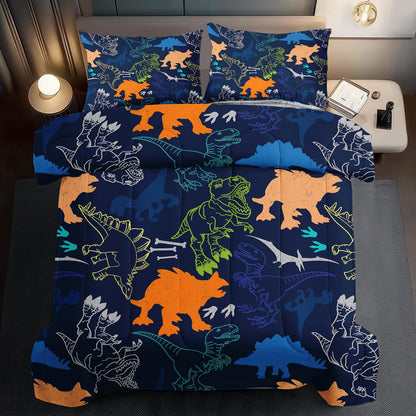 Blue Dinosaur Comforter Set King Boys,Cute Dinosaur Bedding Set King for Kids,Kawaii Dragon