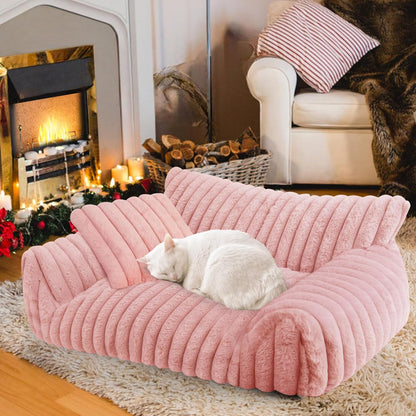 Cute Cat Couch Bed for Indoor Cats, Fluffy Pet Cat Sofa with Premium Soft Corduroy Fleece, Cute