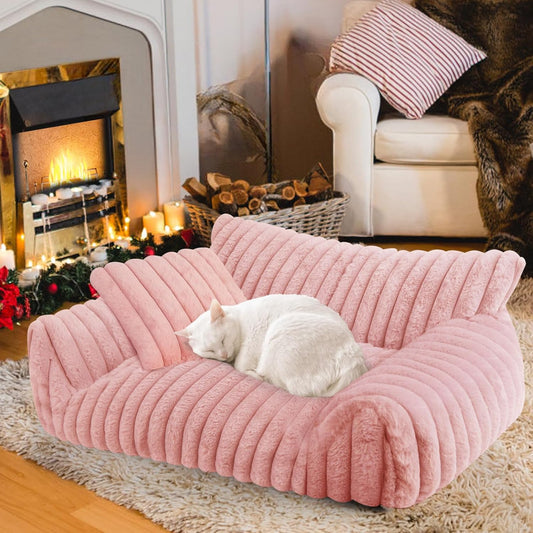 Cute Cat Couch Bed for Indoor Cats, Fluffy Pet Cat Sofa with Premium Soft Corduroy Fleece, Cute