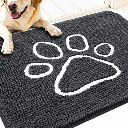 OLANLY Door Mat for Muddy Dog Paws 30x20, Ultra Absorbent Chenille Mud Doormat with Paw Print
