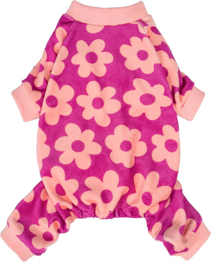 Fitwarm Flower Fleece Dog Pajamas, Warm Winter Dog Clothes for Small Dogs Girl, Cozy Pet Onesie