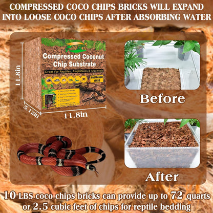 ZeeDix 10LB Coco Fiber Chips Substrate for Reptiles, 72 Quart Coconut Fiber Husk Substrate Mulch