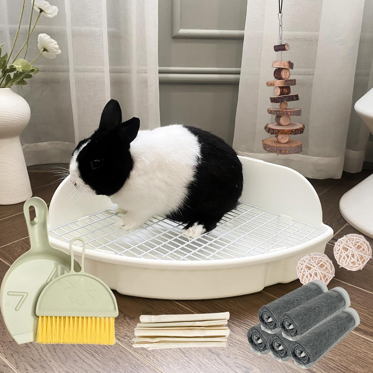 RUBYHOME Rabbit Litter Box Large Bunny Guinea Pig Corner Litter Box Potty Trainer Bigger Pet Pan
