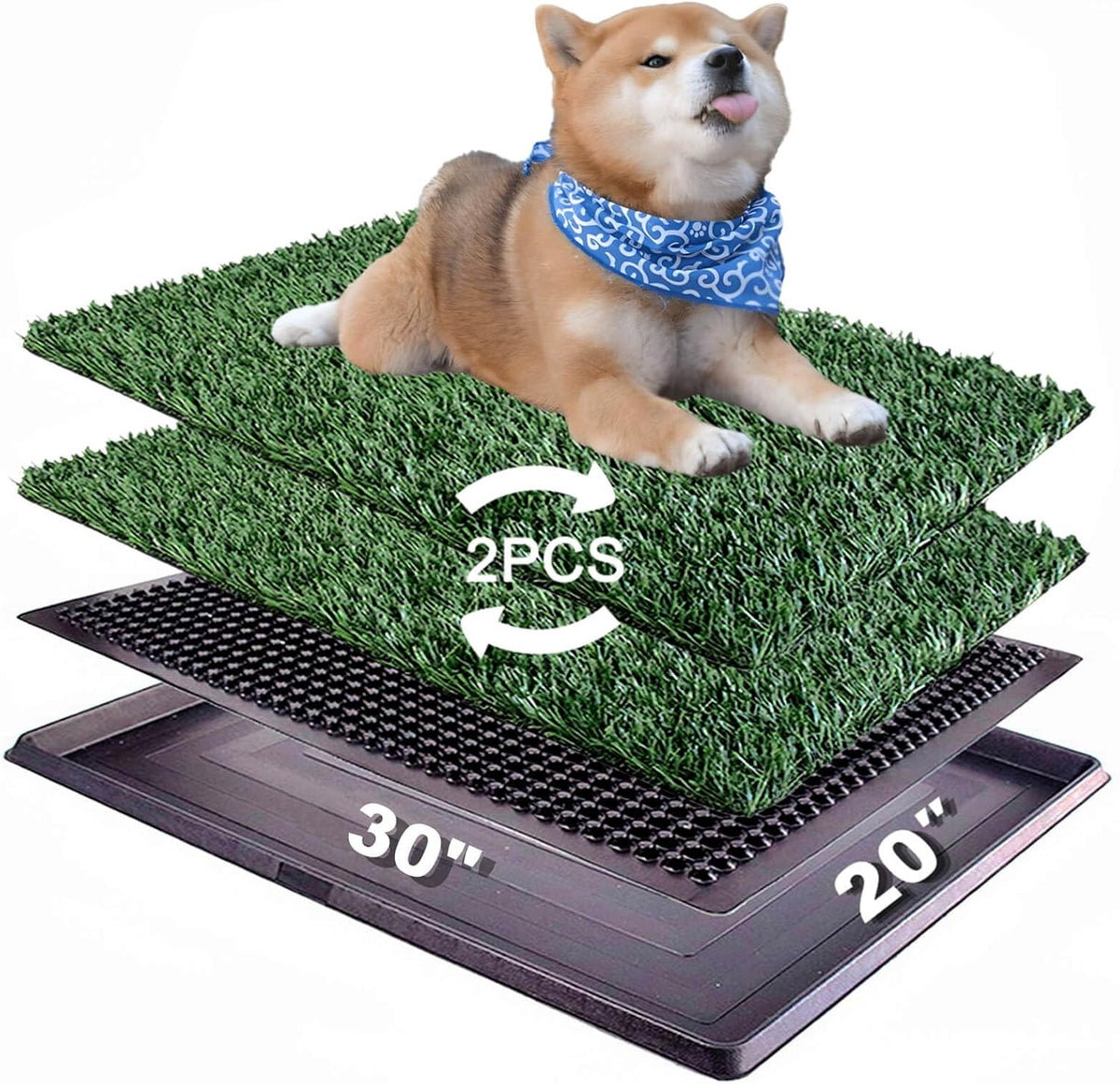 Dog Grass Pad with Tray 30"X20" - Portable Artificial Turf Potty Training Pee Mat for Large or