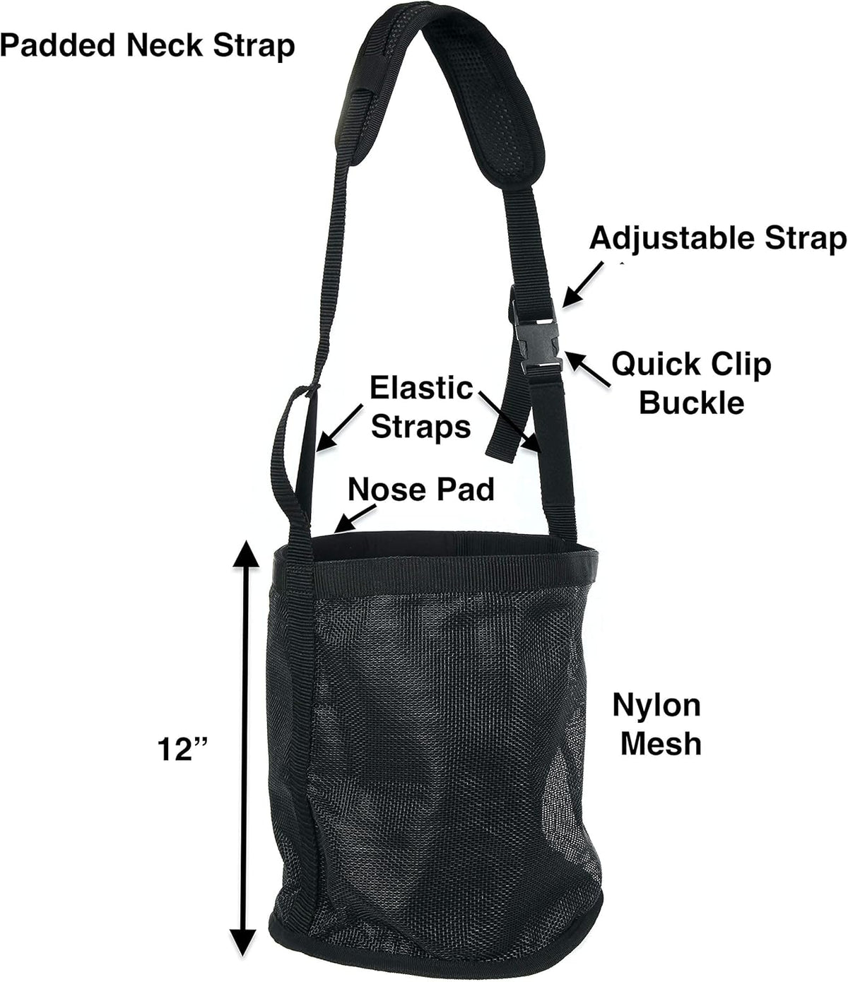 Majestic Ally Horse Feed Bag, Heavy Duty Nylon Mesh Grain Feed Bag, Adjustable Strap with Durable