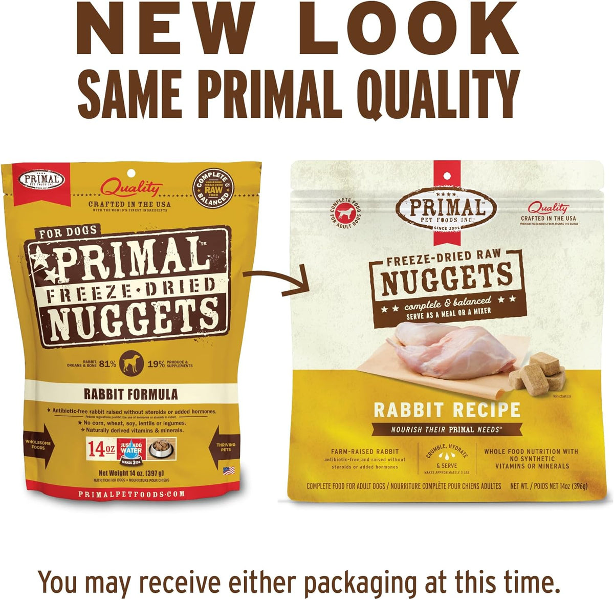 Primal Freeze Dried Raw Dog Food Nuggets, Rabbit, Complete & Balanced Meal, Also Use as Topper or