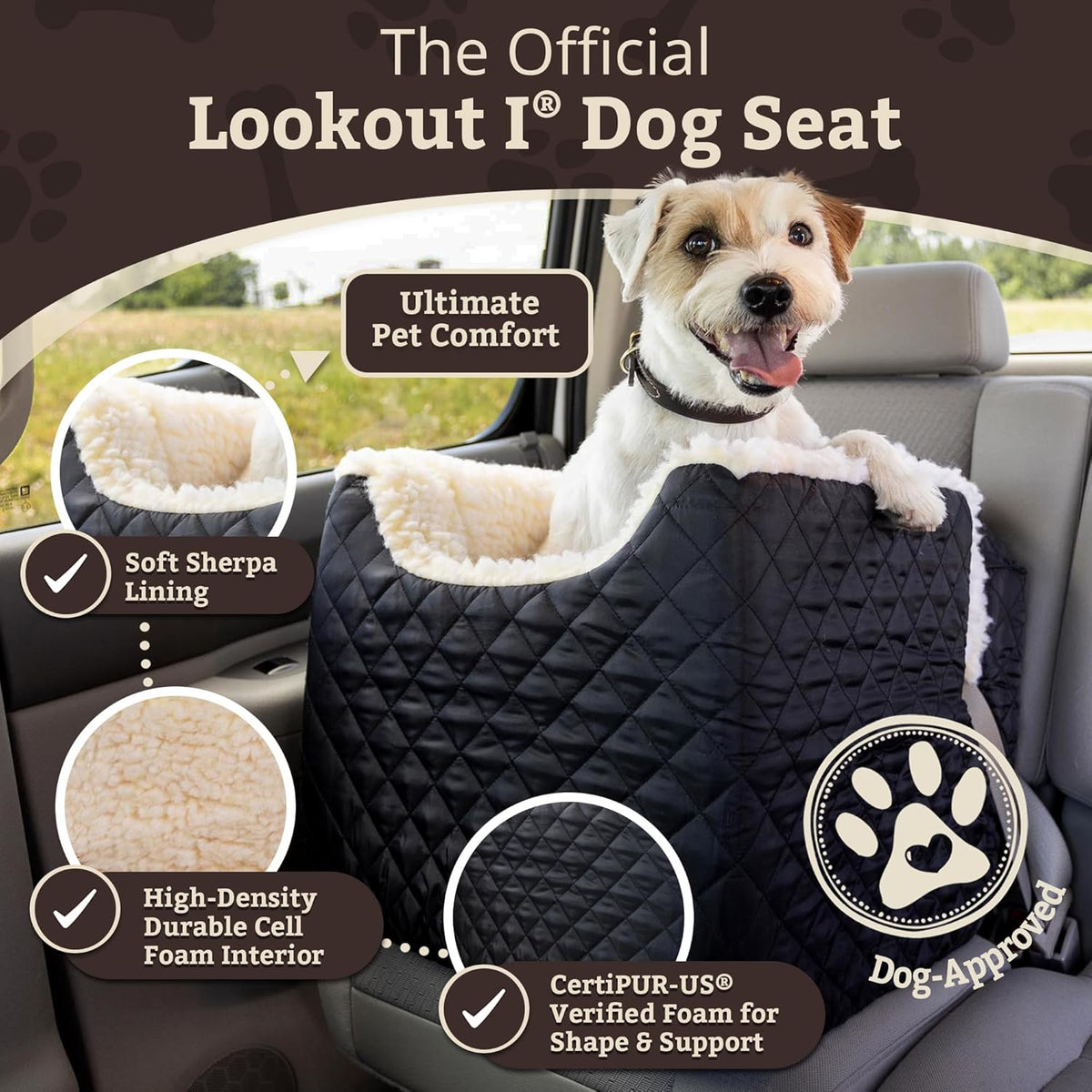 Snoozer Lookout I Car Seat - Dog Car Seats for Small Dogs, Puppy Booster Bed for Small Sized Pets