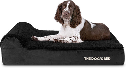 The Dog’s Bed Orthopedic Headrest Dog Bed Large Black Plush 40x25, Memory Foam, Pain Relief for