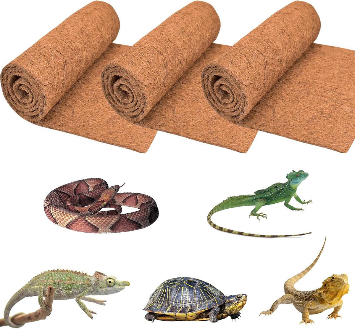 ZeeDix 3 Rolls Coconut Fiber Reptile Substrate Mat, 18 x 24 inches Natural Coco Mat Reptile Carpet