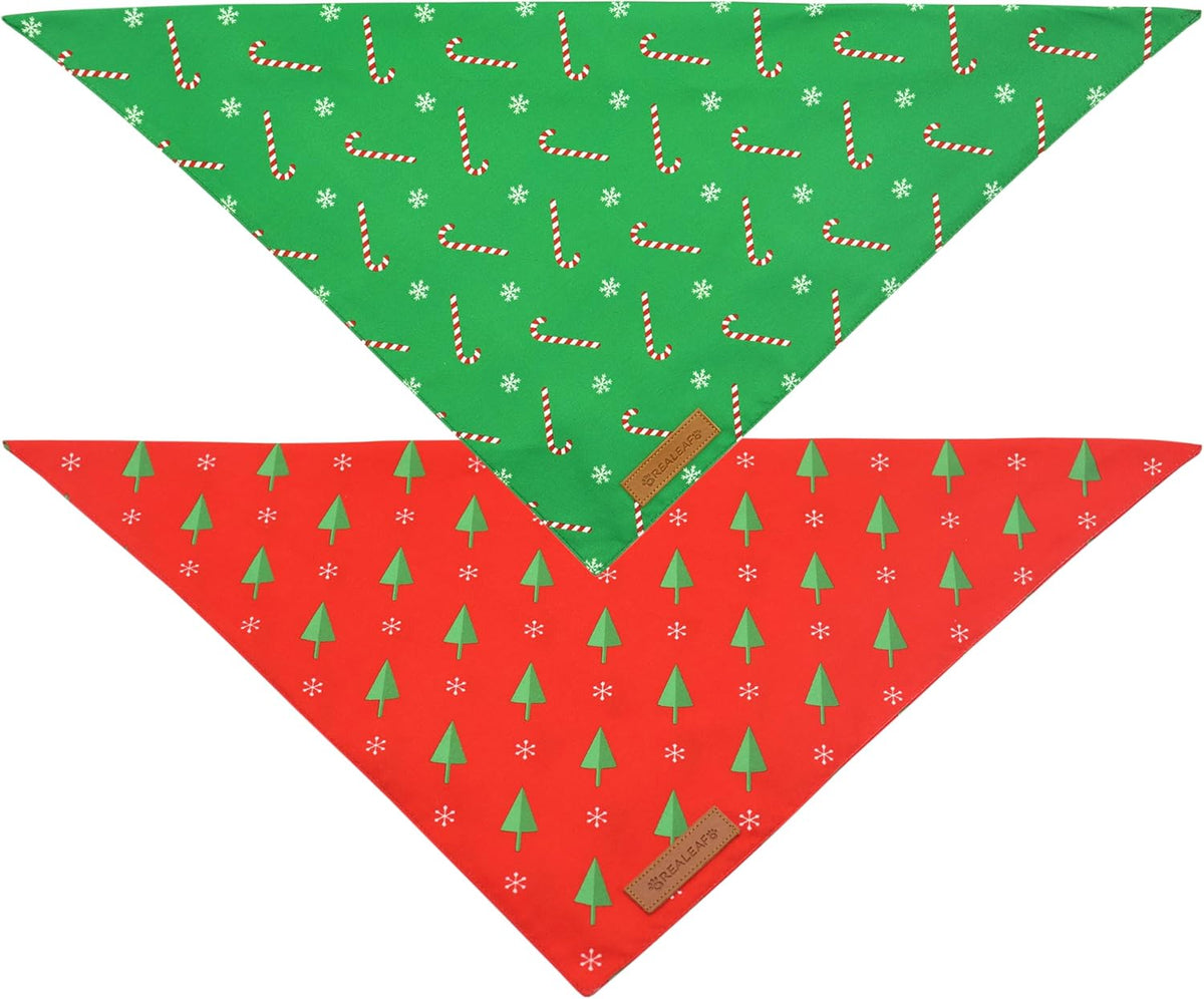Realeaf Christmas Dog Bandanas 2 Pack, Reversible Red Green Xmas Dog Scarf for Boy and Girl
