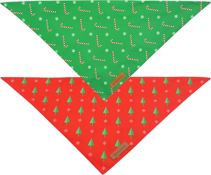 Realeaf Christmas Dog Bandanas 2 Pack, Reversible Red Green Xmas Dog Scarf for Boy and Girl