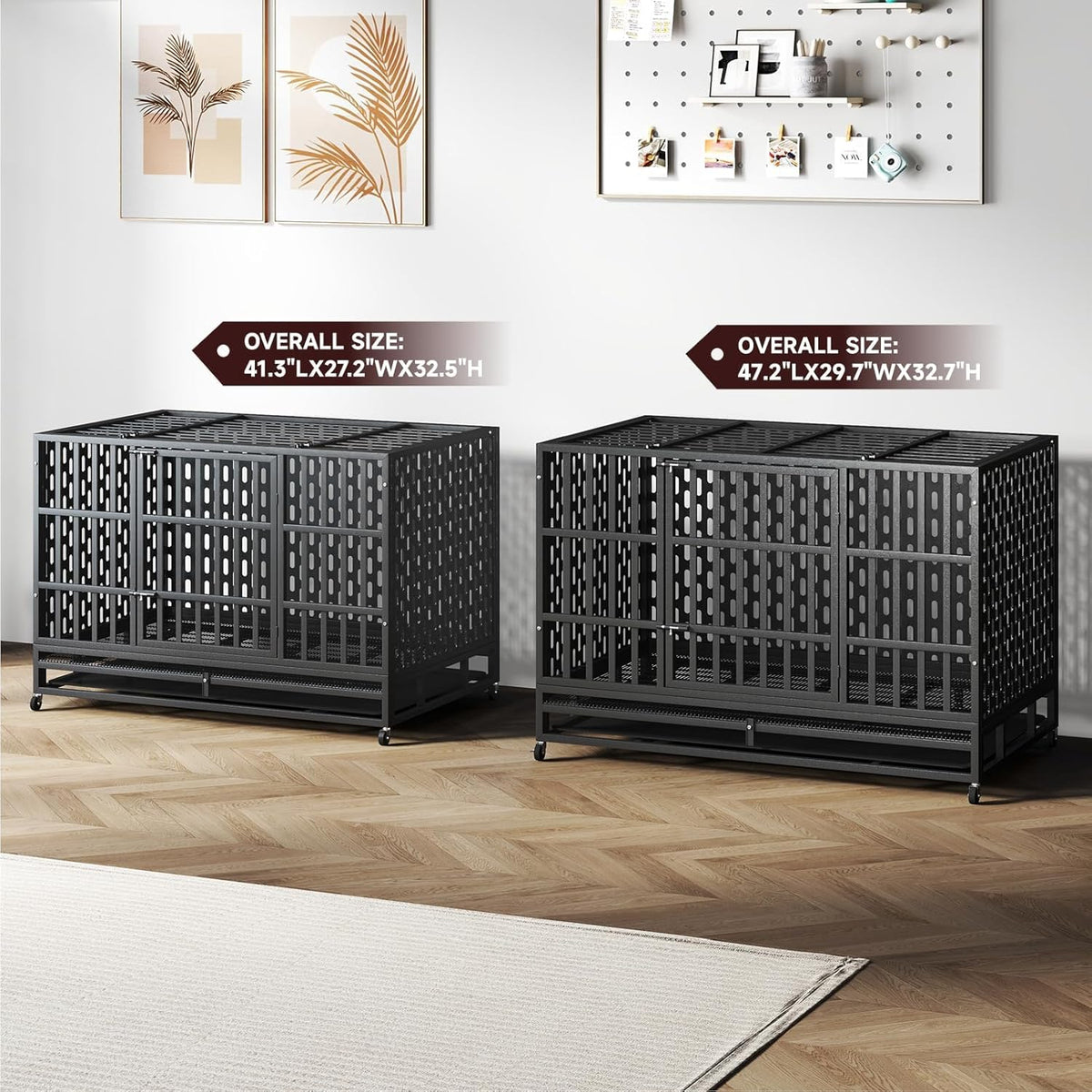 48/42 Inch Heavy Duty Indestructible Dog Crate Steel Escape Proof, Indoor Double Door High Anxiety