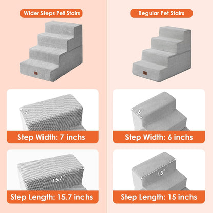 EHEYCIGA Dog Stairs for Bed 20" H, 4-Step Extra Wide Dog Steps for High Bed, Pet Steps for Small