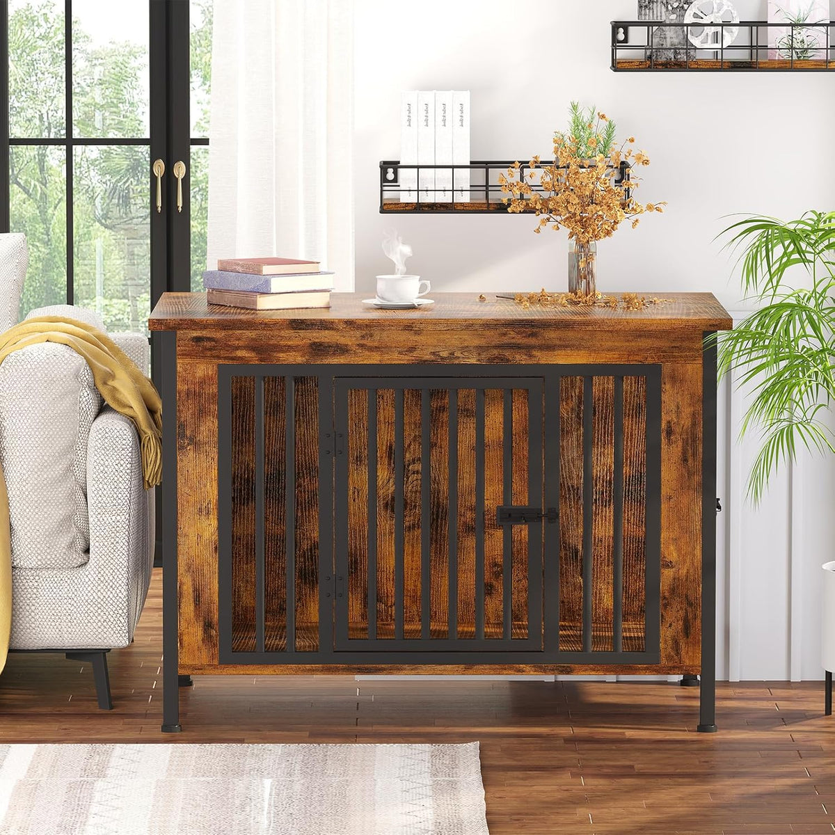 EasyCom 39.96" XL Wooden Large Dog Crate Furniture for Medium and Large Breed, Chew-Resistant Dog