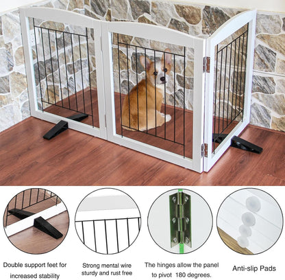 ZJSF Freestanding Dog Fence Indoor, Foldable Dog Gate for Doorways, Stairs or Hallways, Sturdy Wood