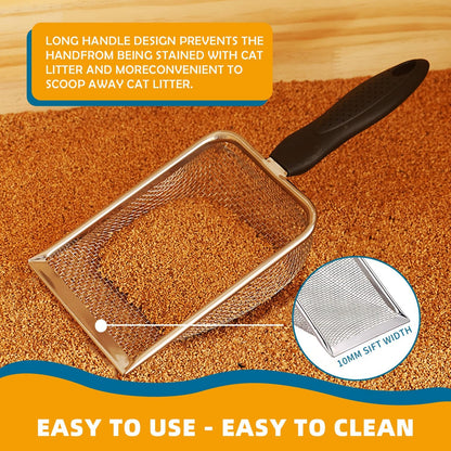 Cat Litter Scooper with Holder,Sturdy Litter Cleaner Corner Shovel,Stainless Steel Mesh Litter