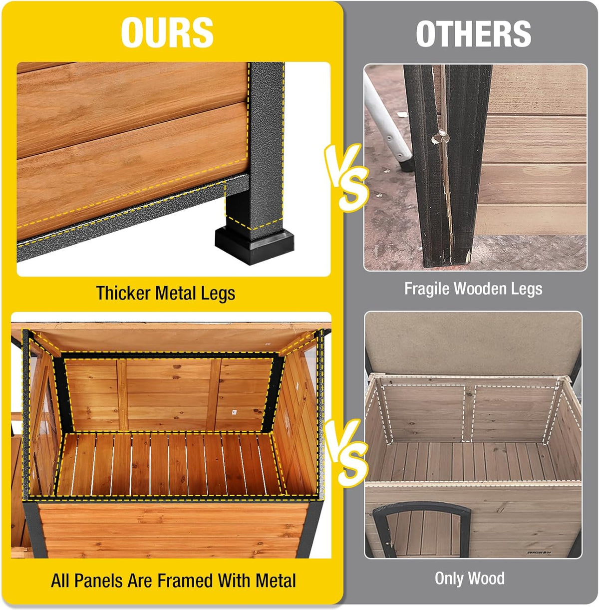 AIVITUVIN Dog House Outdoor Anti-Bite Metal Frame Design Wooden Dog Kennel Outside with Elevated