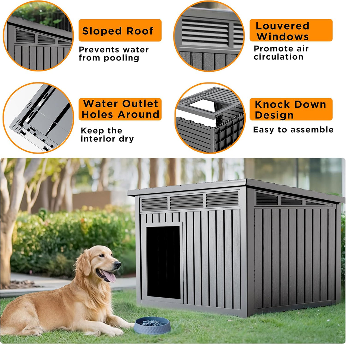 VIXZEN Dog House Indoor Outdoor,Waterproof Dog House for Small to Large Dogs,Doghouse with Air