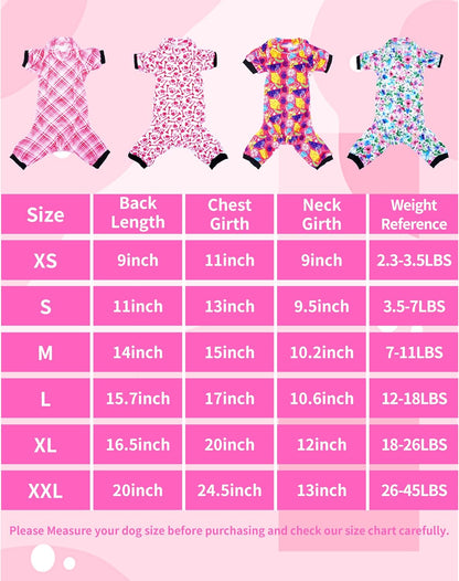 PET SHOW 4 Pack Small Dog Pajamas Cute Paw Bone Clothes Doggies Soft Stretchy PJs Plaid Jumpsuit