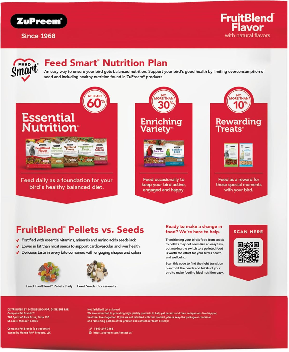 ZuPreem FruitBlend Bird Food, Bird Feed Pellets for Cockatiel, Lovebird, Quaker, Small Conure
