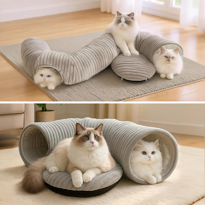 Cat Tunnel Bed for Indoor Cats, Peekaboo Cat Cave Bed,Soft Cat Donut Tunnel for Kitten Large Cats