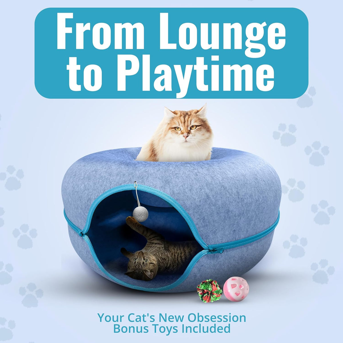 Okoco Cat Tunnel Bed for Indoor Cats Large, 24" Peekaboo Cat Cave Donut Bed for Pets up to 45lbs