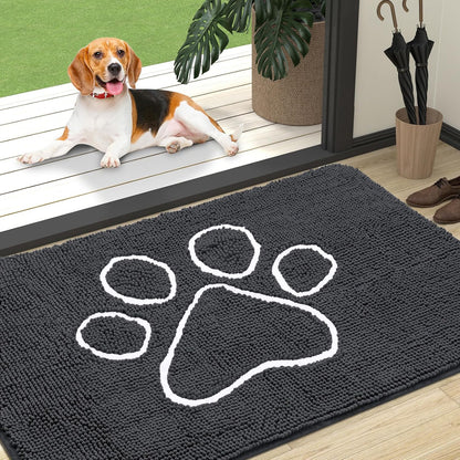 OLANLY Door Mat for Muddy Dog Paws 47x32, Ultra Absorbent Chenille Mud Doormat with Paw Print