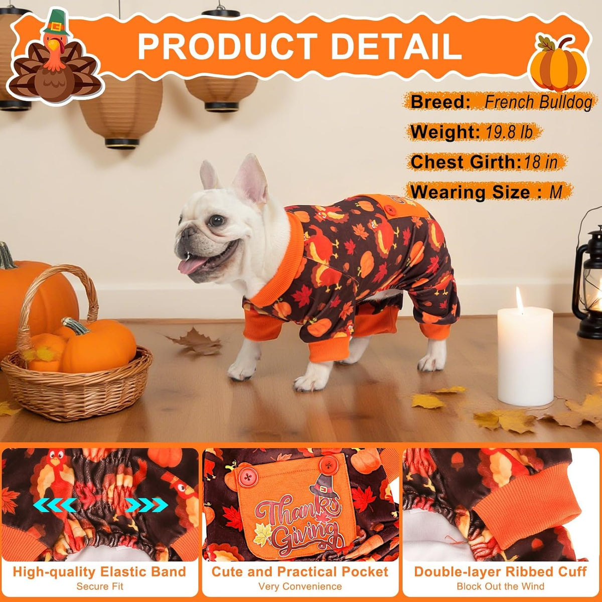 BEAUTYZOO Dog Thanksgiving Pajamas Small Sized Dog, Fleece Funny Ghost Pumpkin Costumes for Dogs